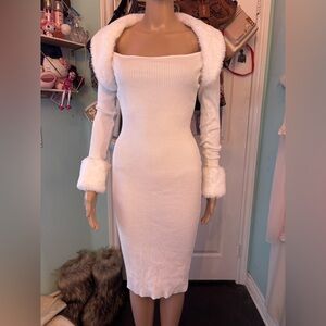 white fur bodycon dress